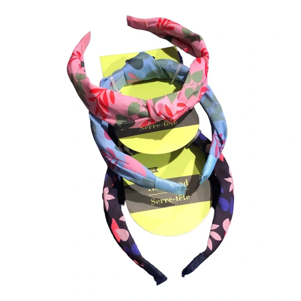 3pk knotted assorted headbands in‎ pink blue black floral new FREE